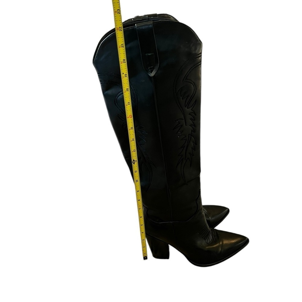 Boutique 10 Black Faux Leather Knee High Cowboy Boots Cowgirl Western Festival - Picture 7 of 10